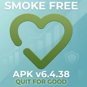 A featured image for the Smoke Free APK v6.4.38 article, showing a green heart with a checkmark and the app name and version.