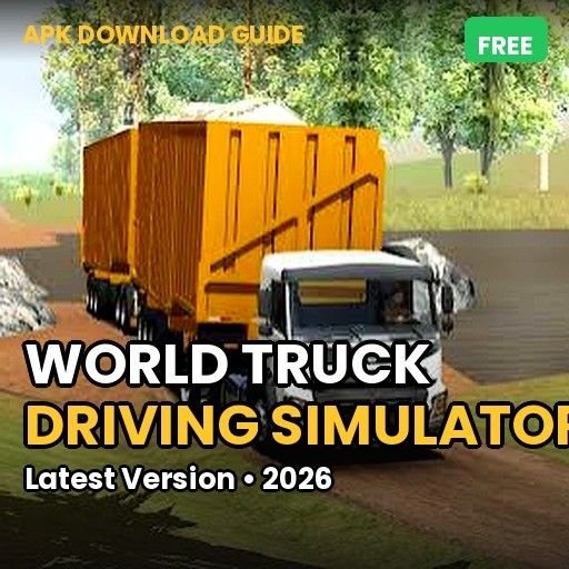 World Truck Driving Simulator gameplay screenshots showing different trucks and cargo trailers